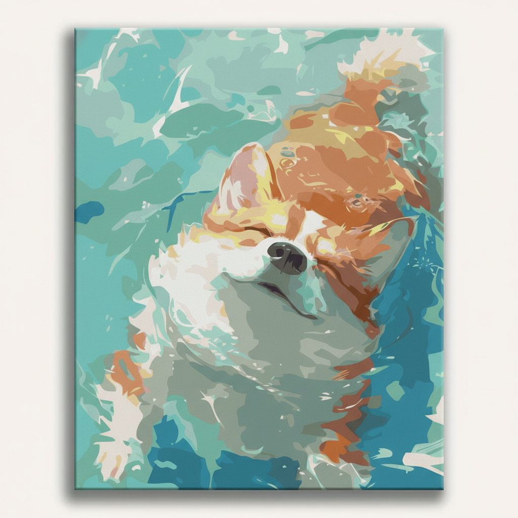 Colorful abstract painting of a dog on a textured background