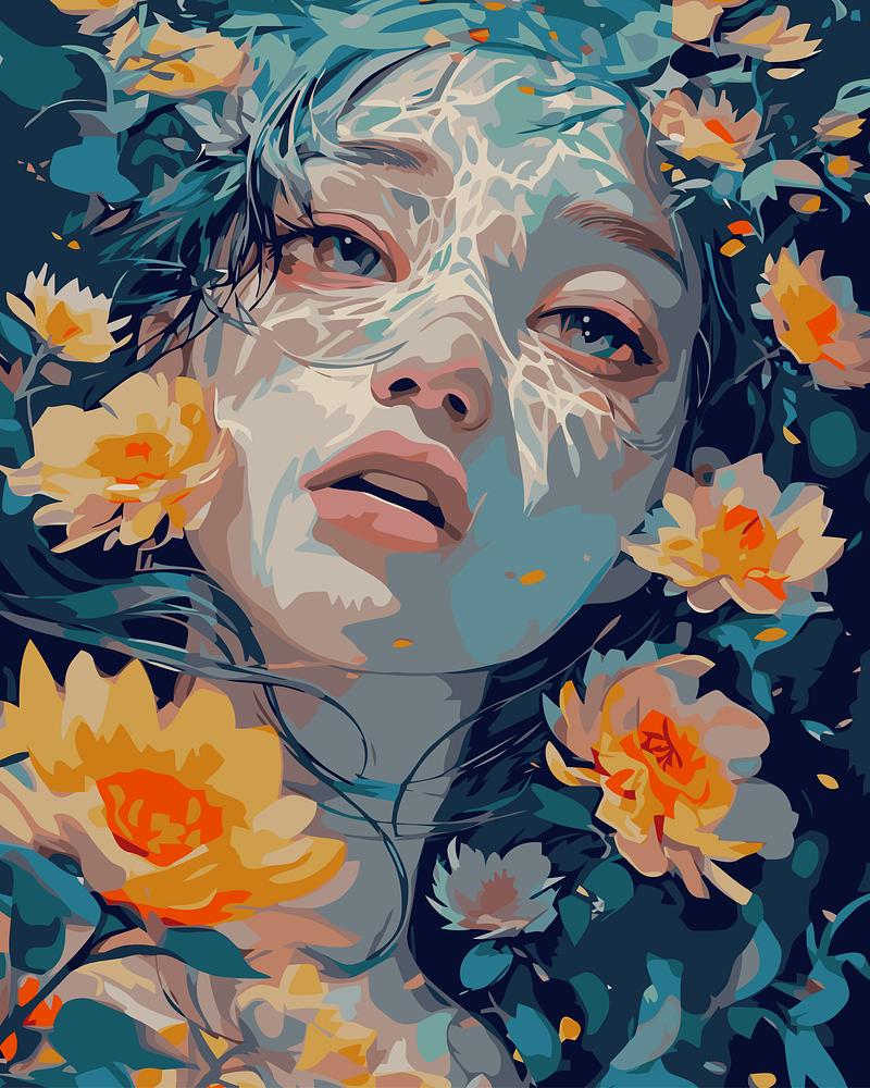Artistic depiction of a person with floral elements