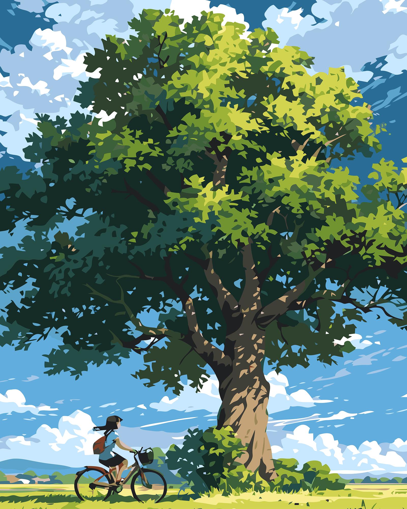 Cyclist Tree Scene | Paint By Numbers Kit