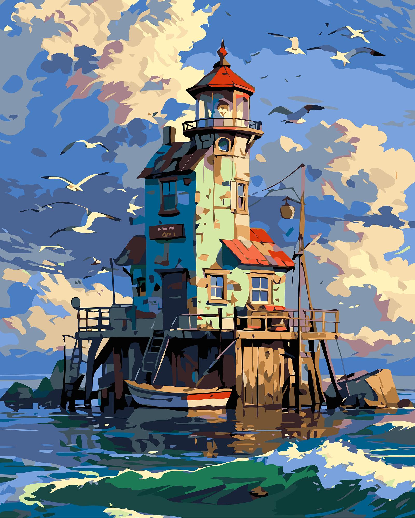 Lighthouse Harbor Scene | Paint By Numbers Kit