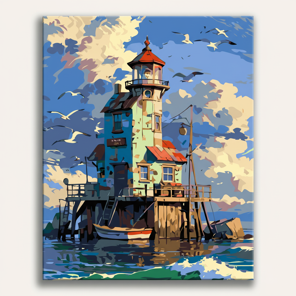 Lighthouse Harbor Scene | Paint By Numbers Kit