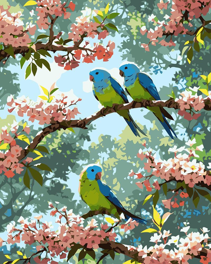 Birds in Cherry Blossom Tree