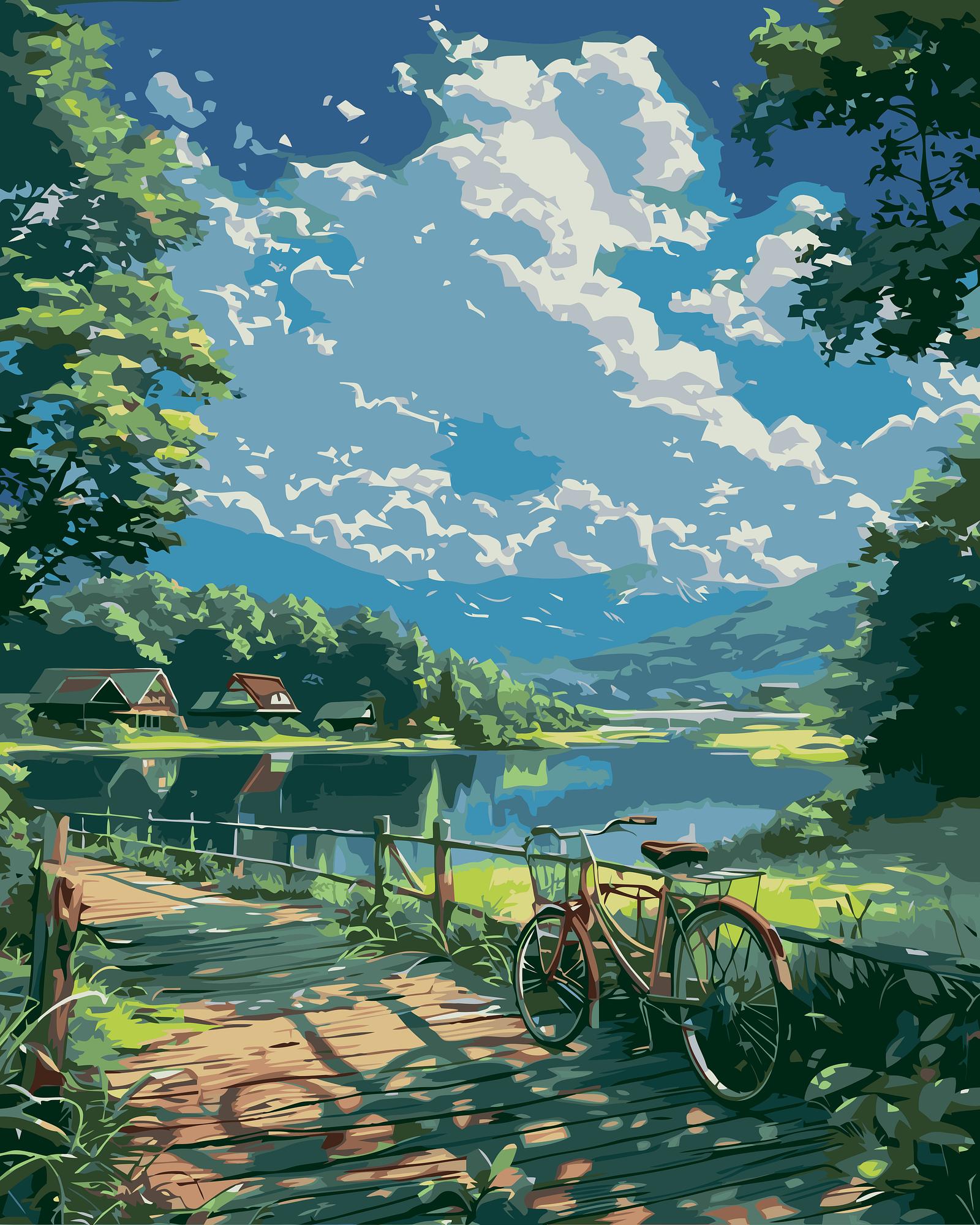 Lakeside Bicycle Scene | Paint By Numbers Kit