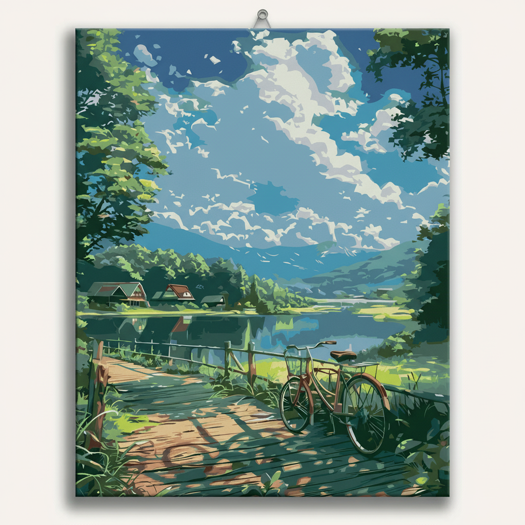 Lakeside Bicycle Scene | Paint By Numbers Kit