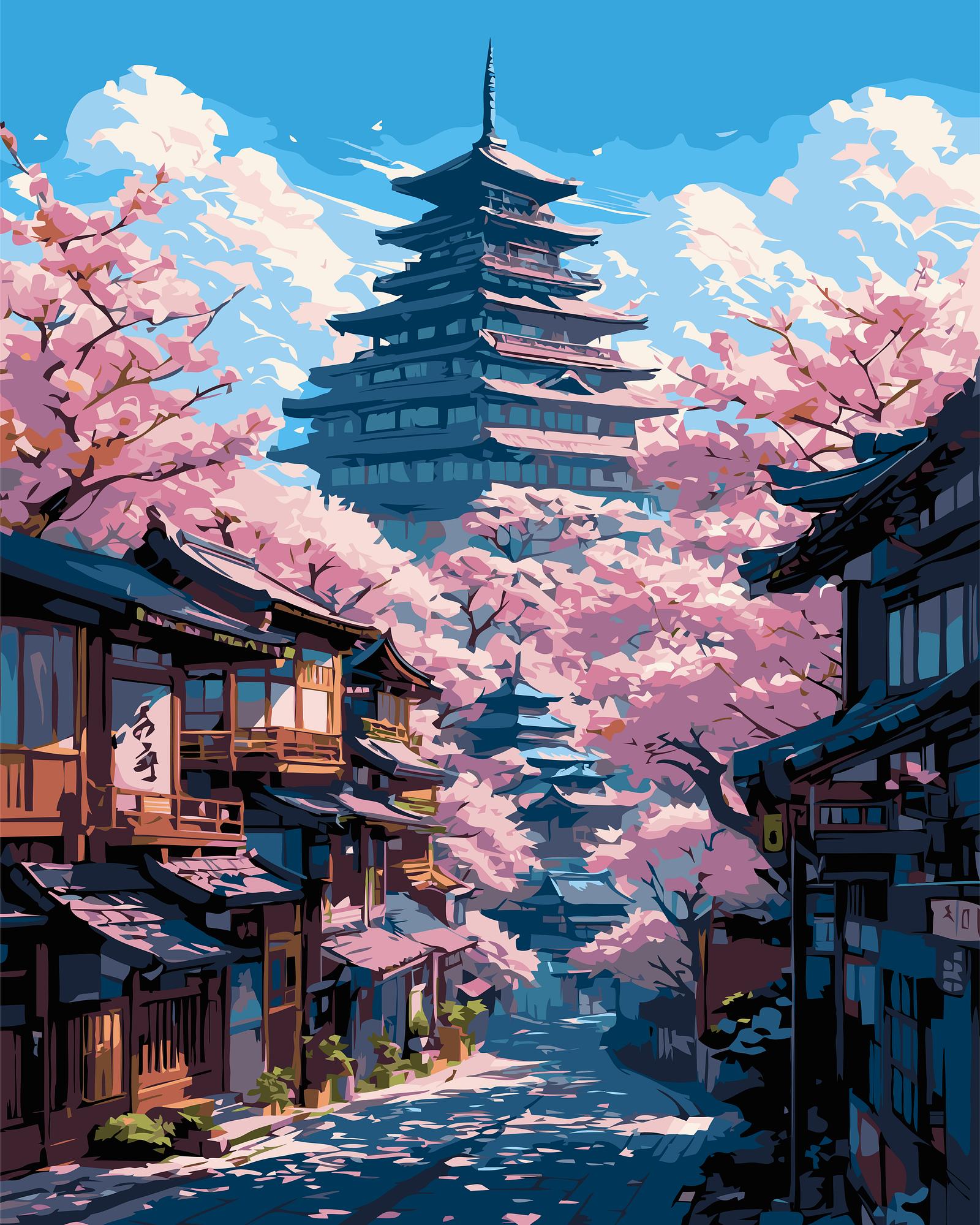 Cherry Blossom Pagoda | Paint By Numbers Kit