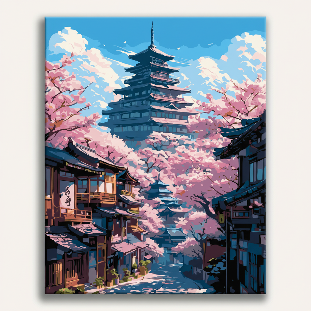 Cherry Blossom Pagoda | Paint By Numbers Kit