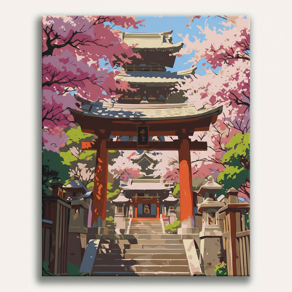 Japanese Temple Sakura | Paint By Numbers Kit