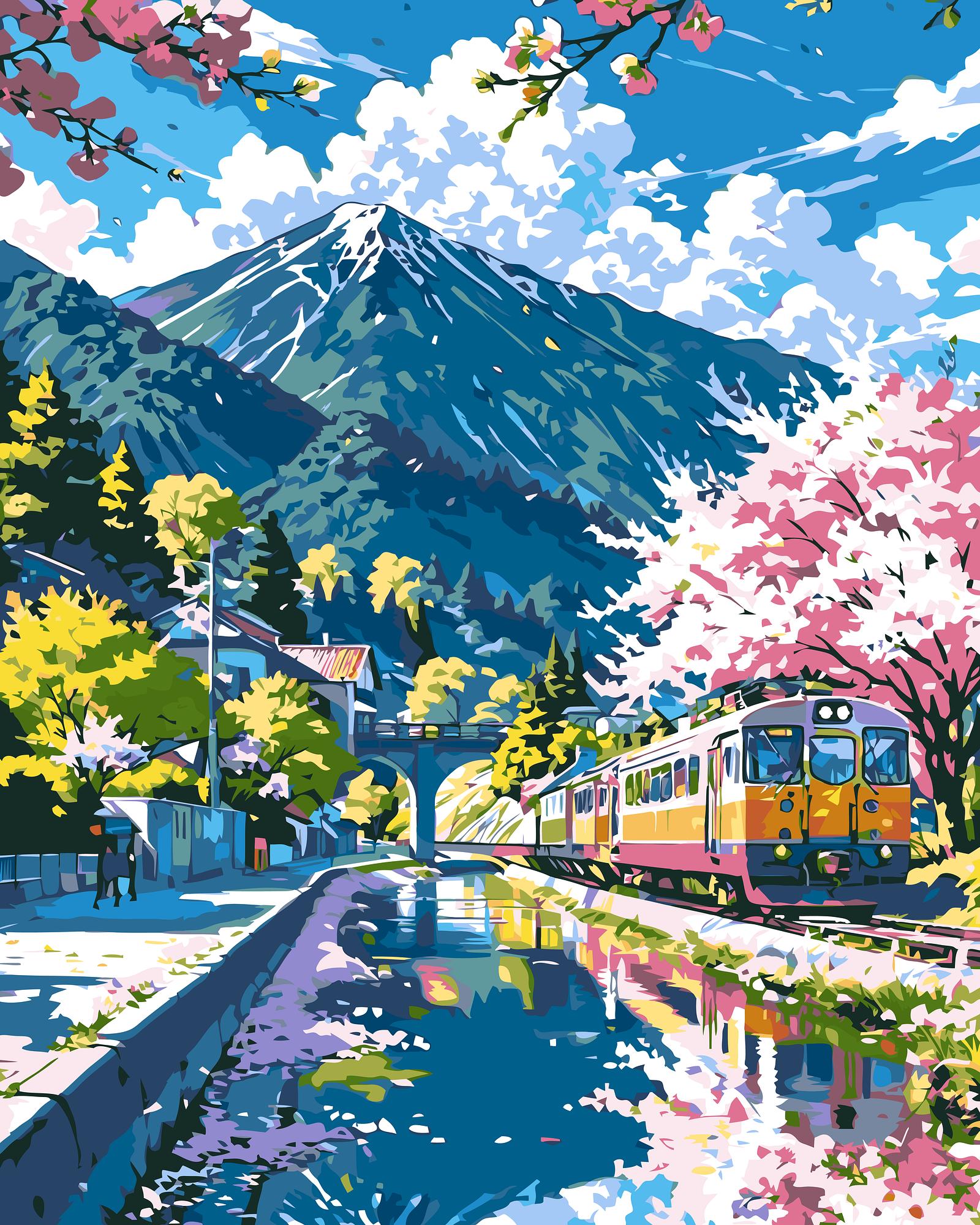 Mount Fuji Train | Paint By Numbers Kit