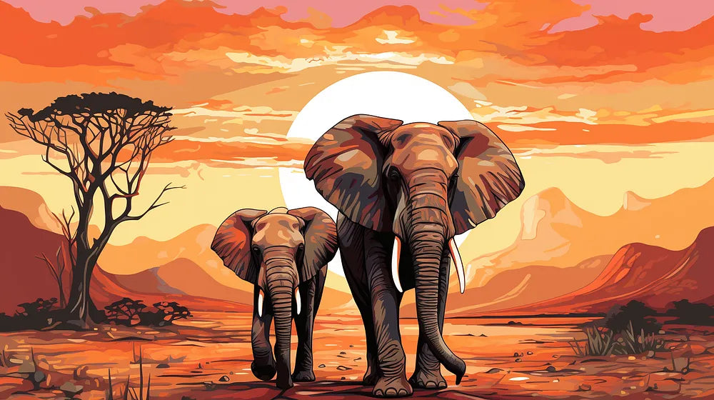 African Sunset Elephants | Paint By Numbers Kit