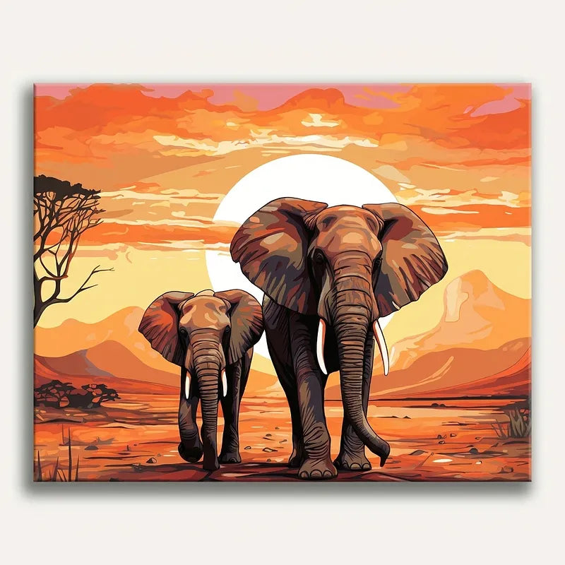 African Sunset Elephants | Paint By Numbers Kit