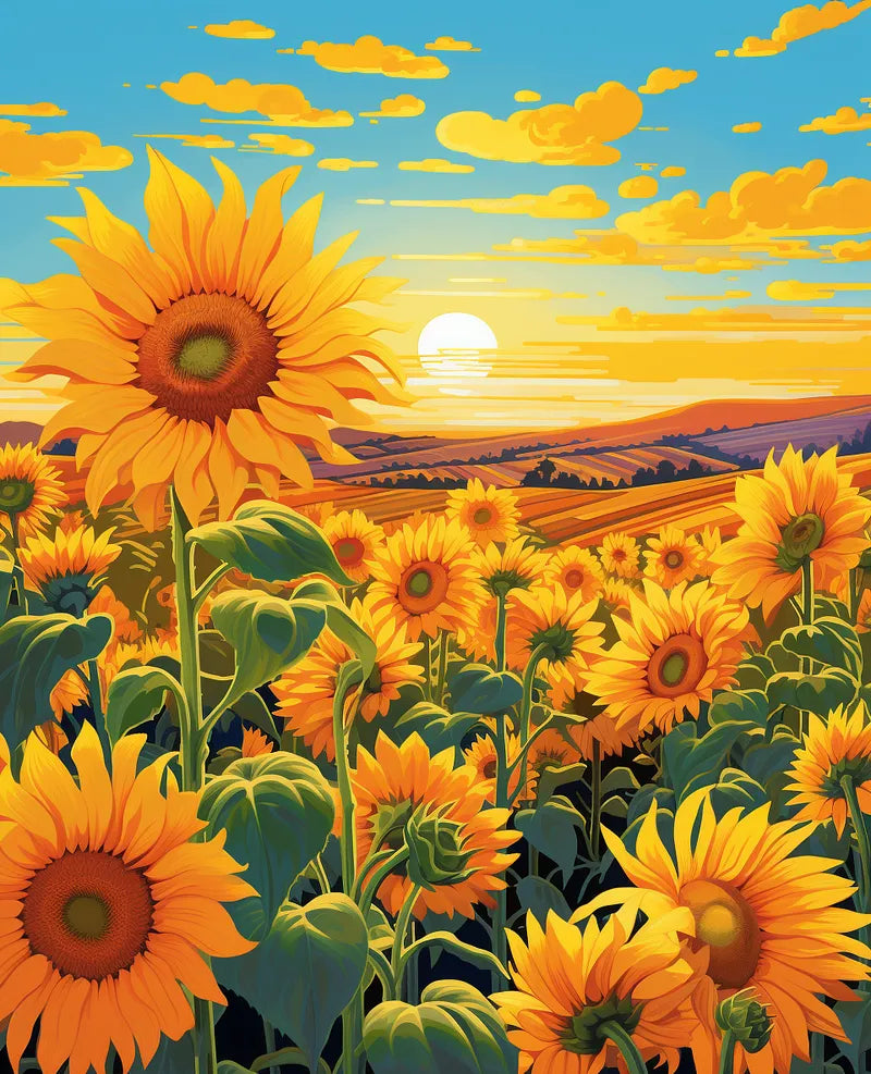 Sunflower Field Sunset | Paint By Numbers Kit