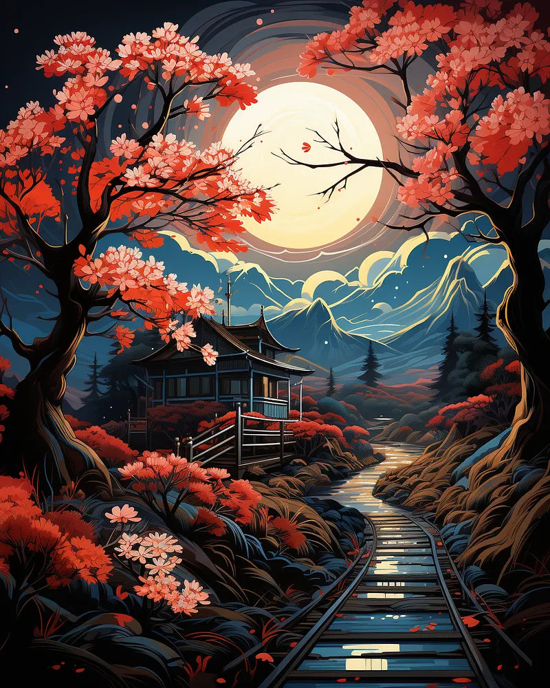Moonlit Cherry Temple | Paint By Numbers Kit