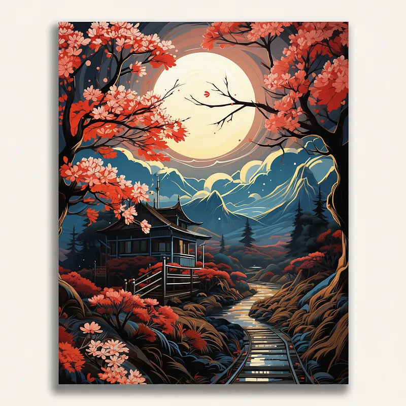 Moonlit Cherry Temple | Paint By Numbers Kit