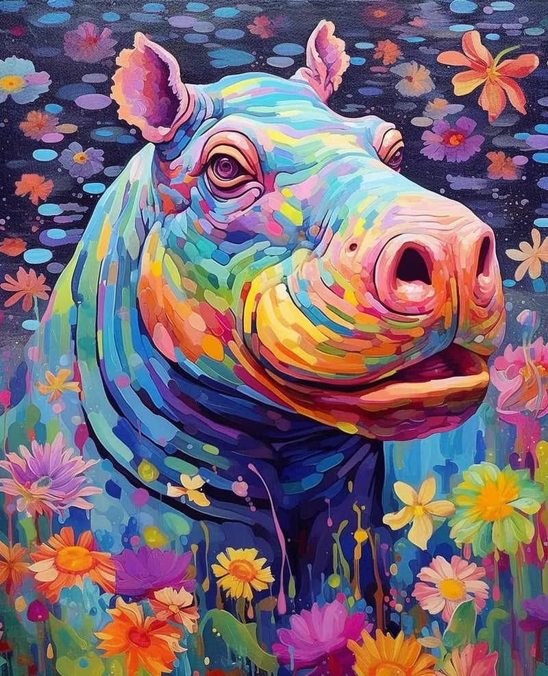 Rainbow Hippo | Paint By Numbers Kit