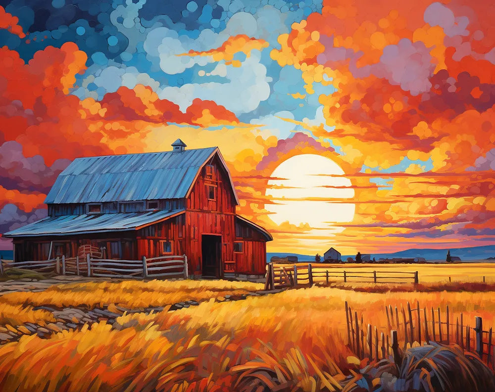 Red Barn Sunset | Paint By Numbers Kit
