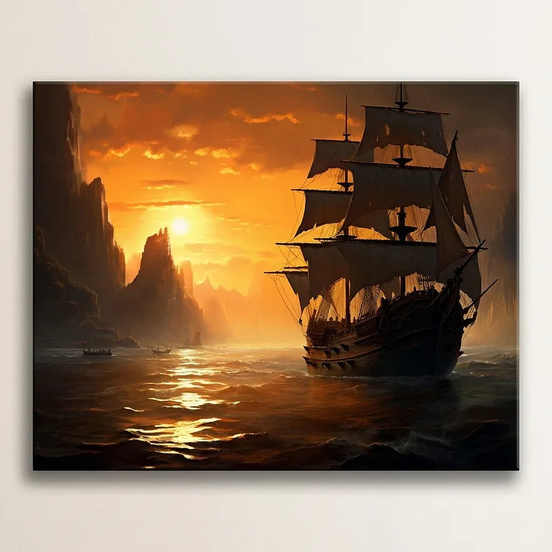 Pirate Ship Sunset paint by number kit