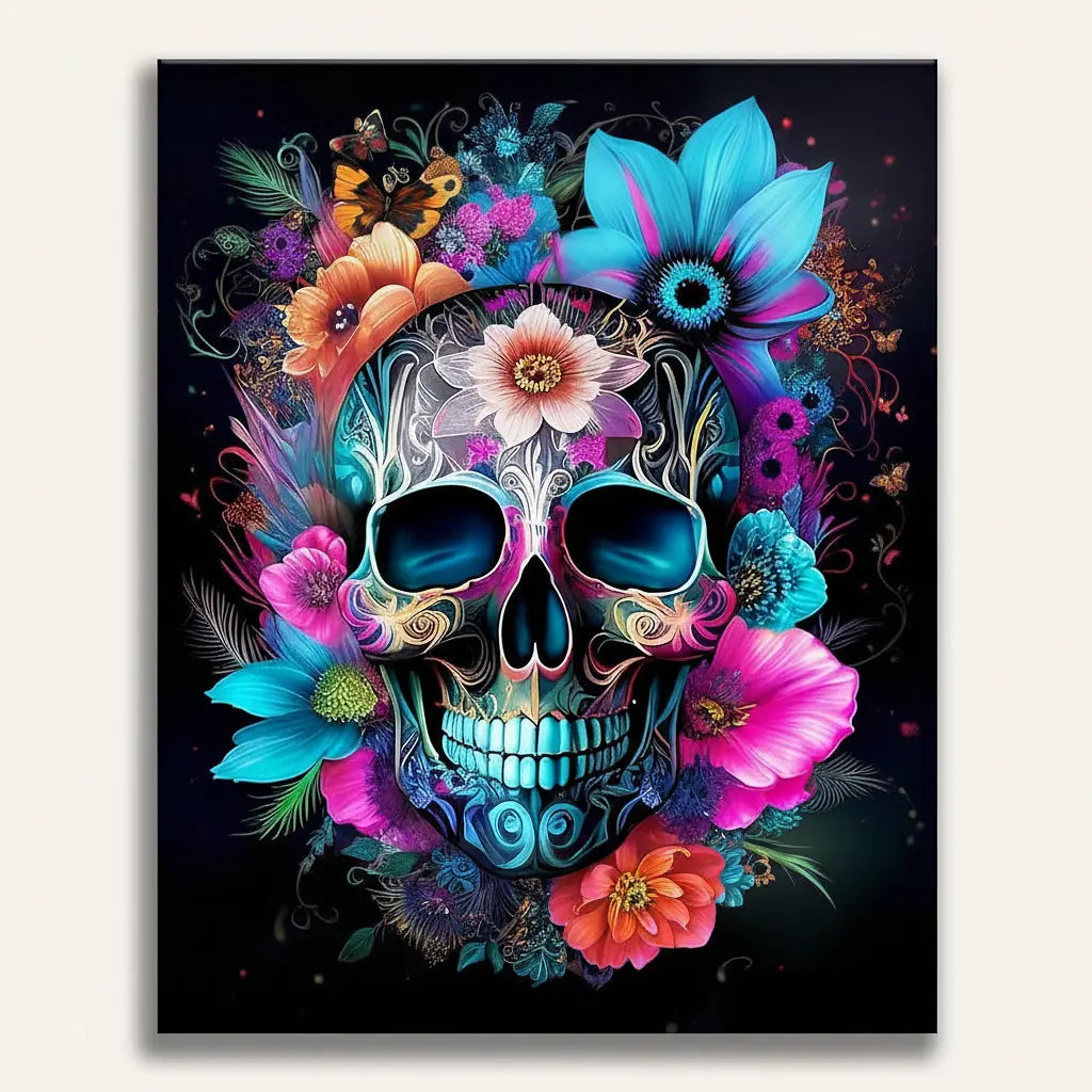 Floral Skull Art - Framed Paint by Numbers Kit
