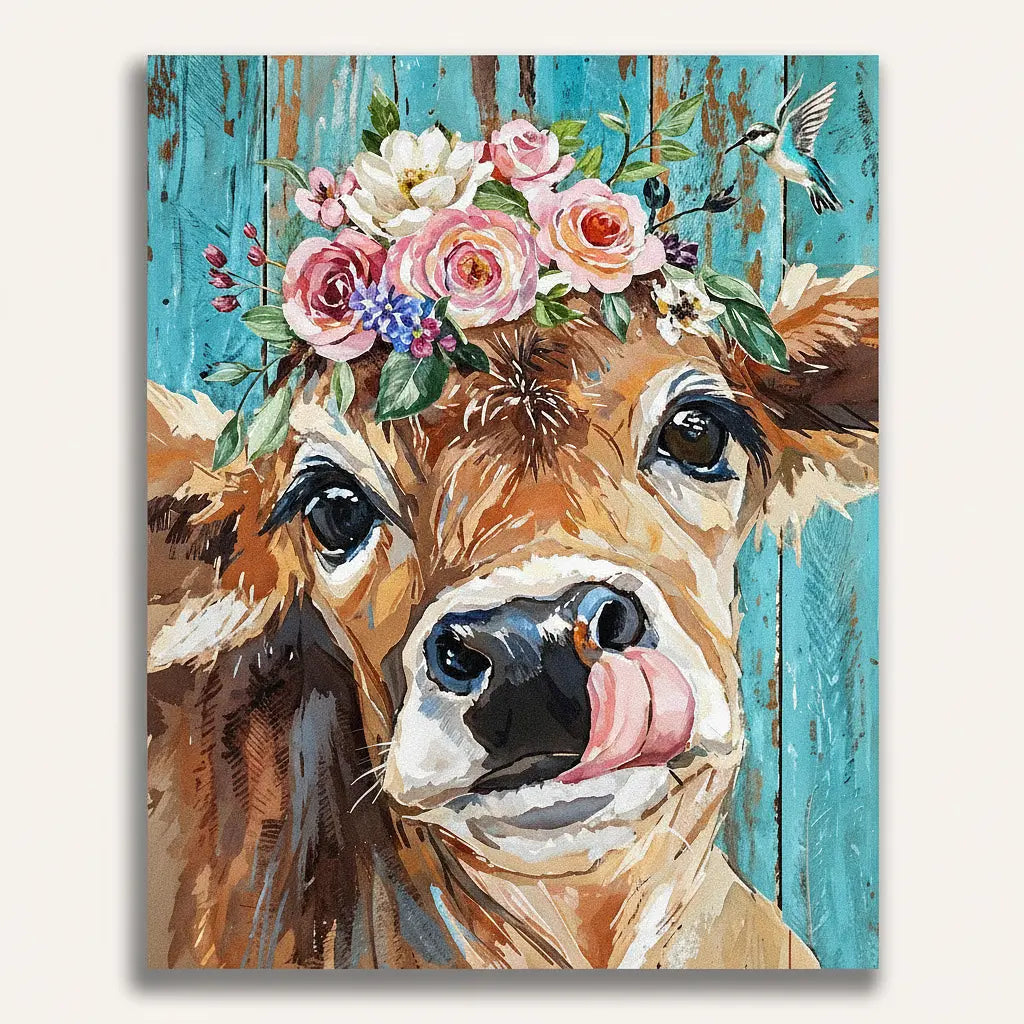 Cow Flower Crown - Framed Paint by Numbers Kit
