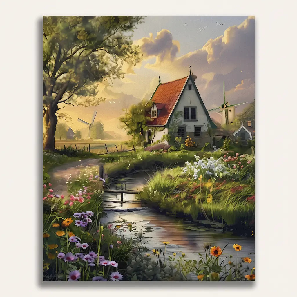 Cottage Stream Canvas - Framed Paint by Numbers Kit