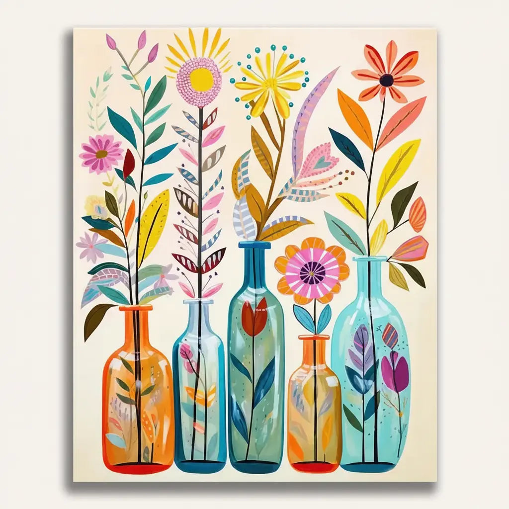Floral Bottles Art - Framed Paint by Numbers Kit