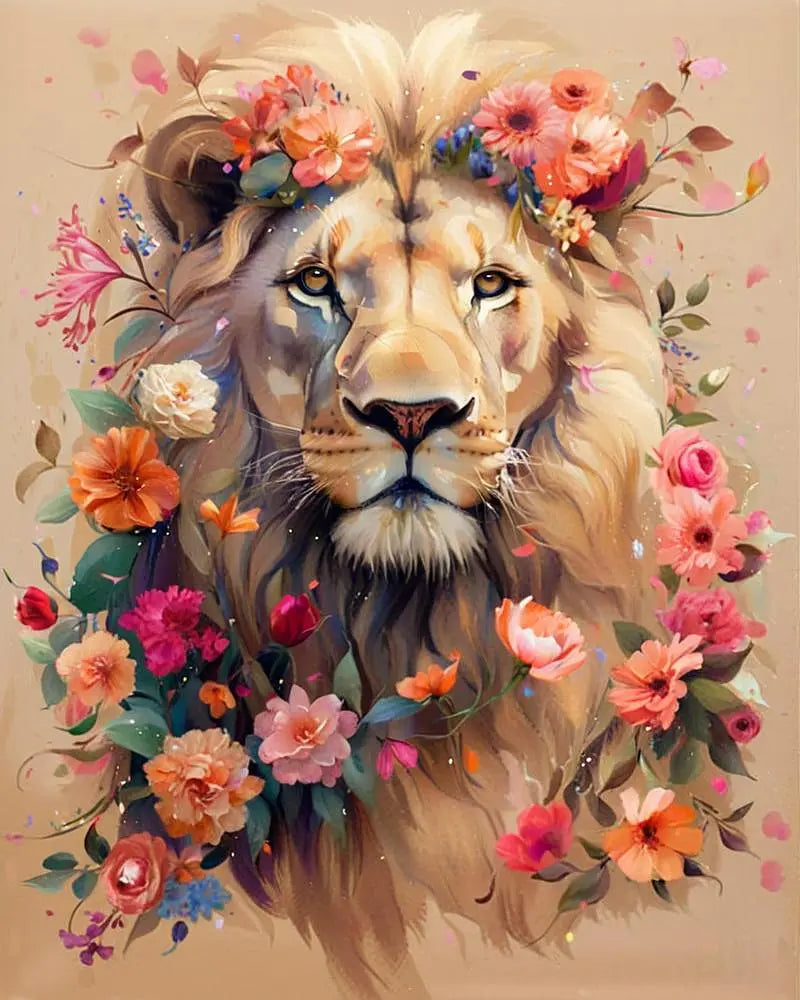 Floral Lion Portrait - Paint by Numbers Kit