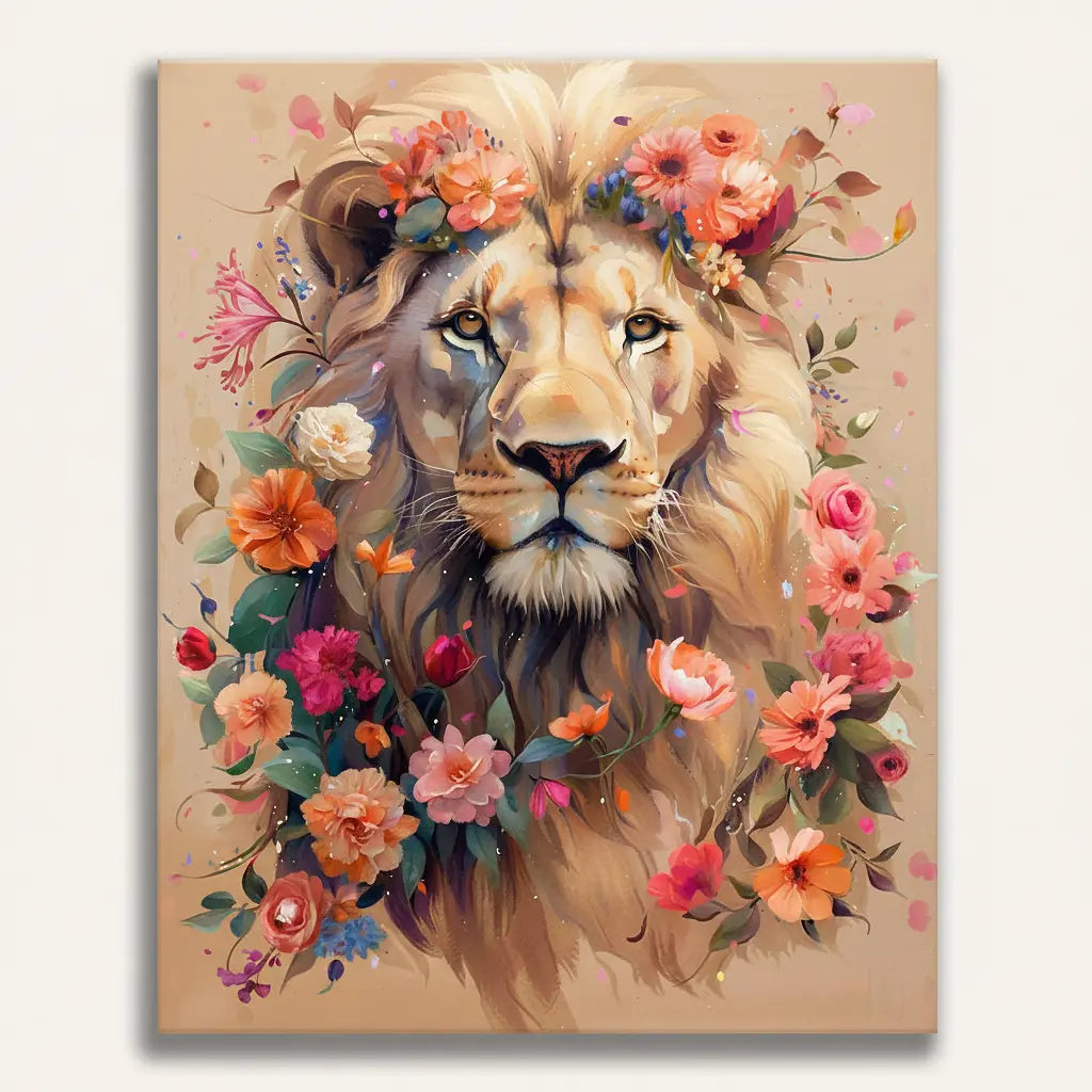 Floral Lion Portrait - Framed Paint by Numbers Kit