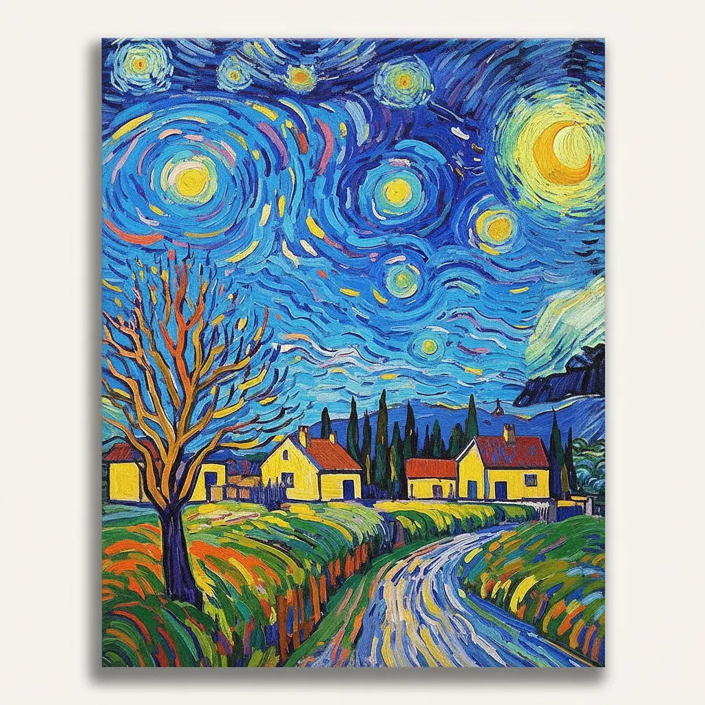 Starry Village Nights - Framed Paint by Numbers Kit