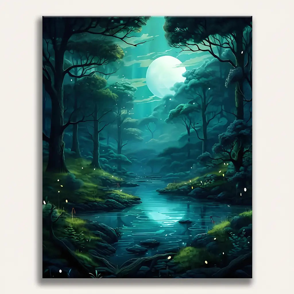 Moonlit Forest Stream - Framed Paint by Numbers Kit