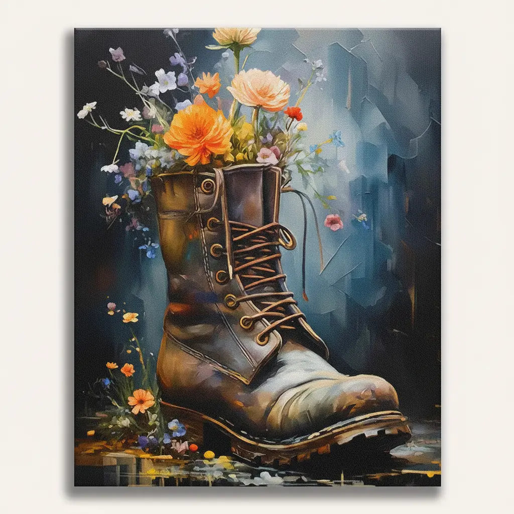 Floral Boot Painting - Framed Paint by Numbers Kit