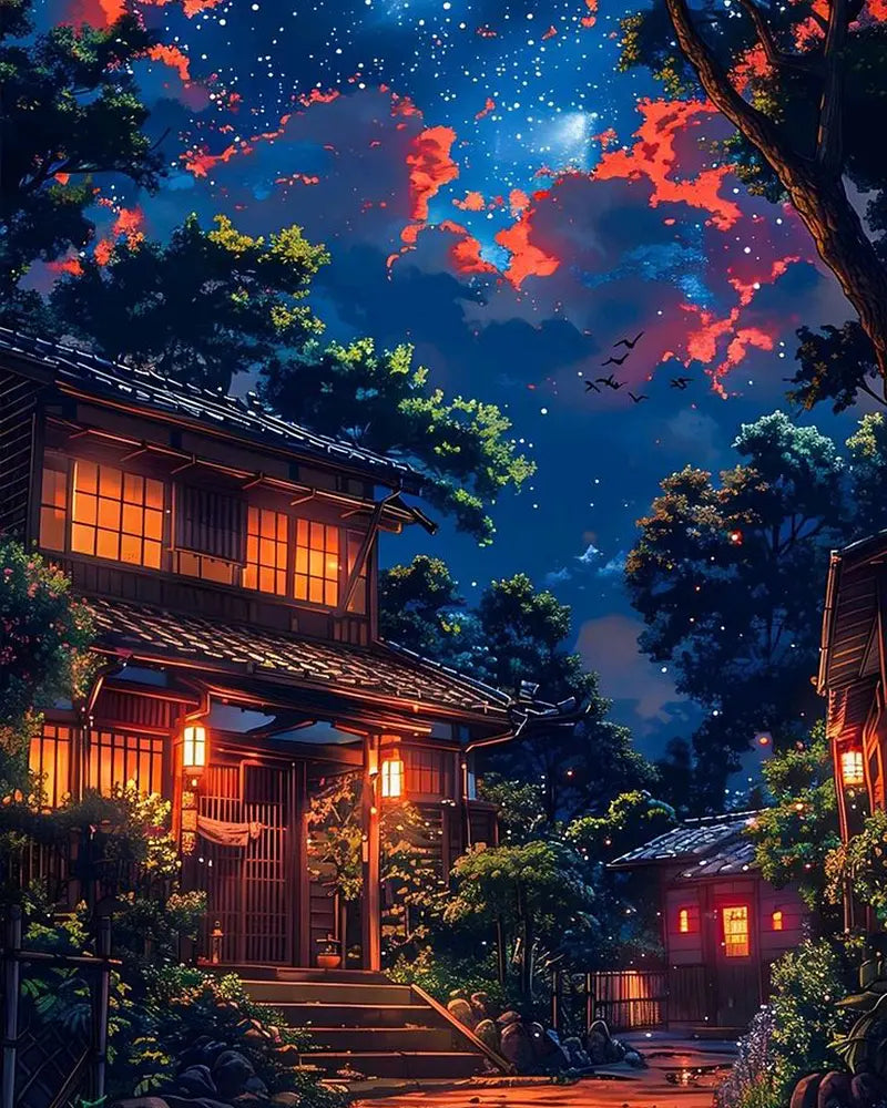 Japanese Village Starry - Paint by Numbers Kit