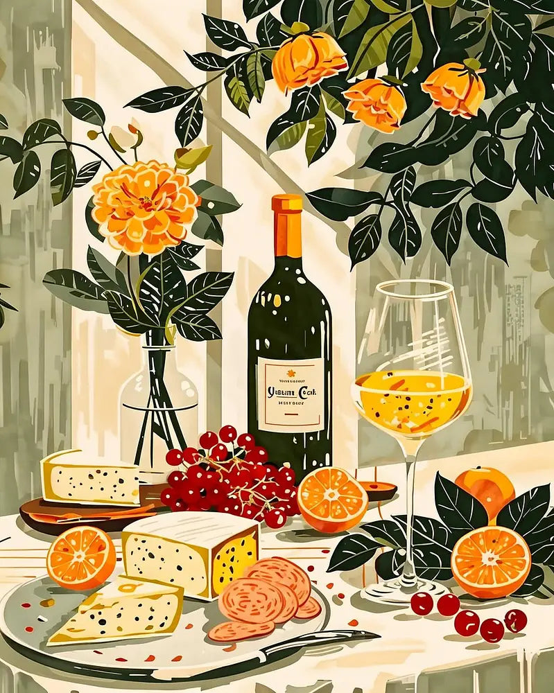 Wine Cheese Still Life - Paint by Numbers Kit