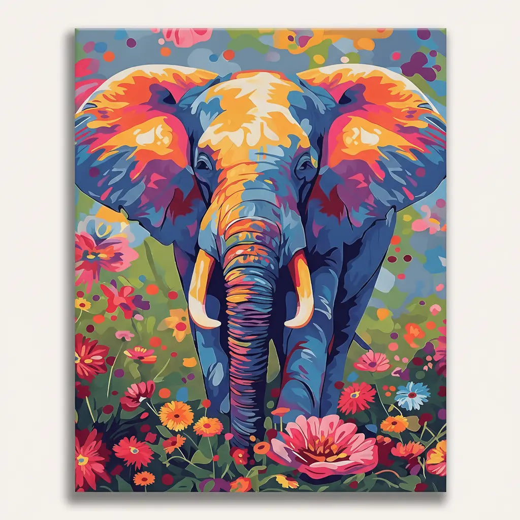 Colorful Elephant Paint - Framed Paint by Numbers Kit