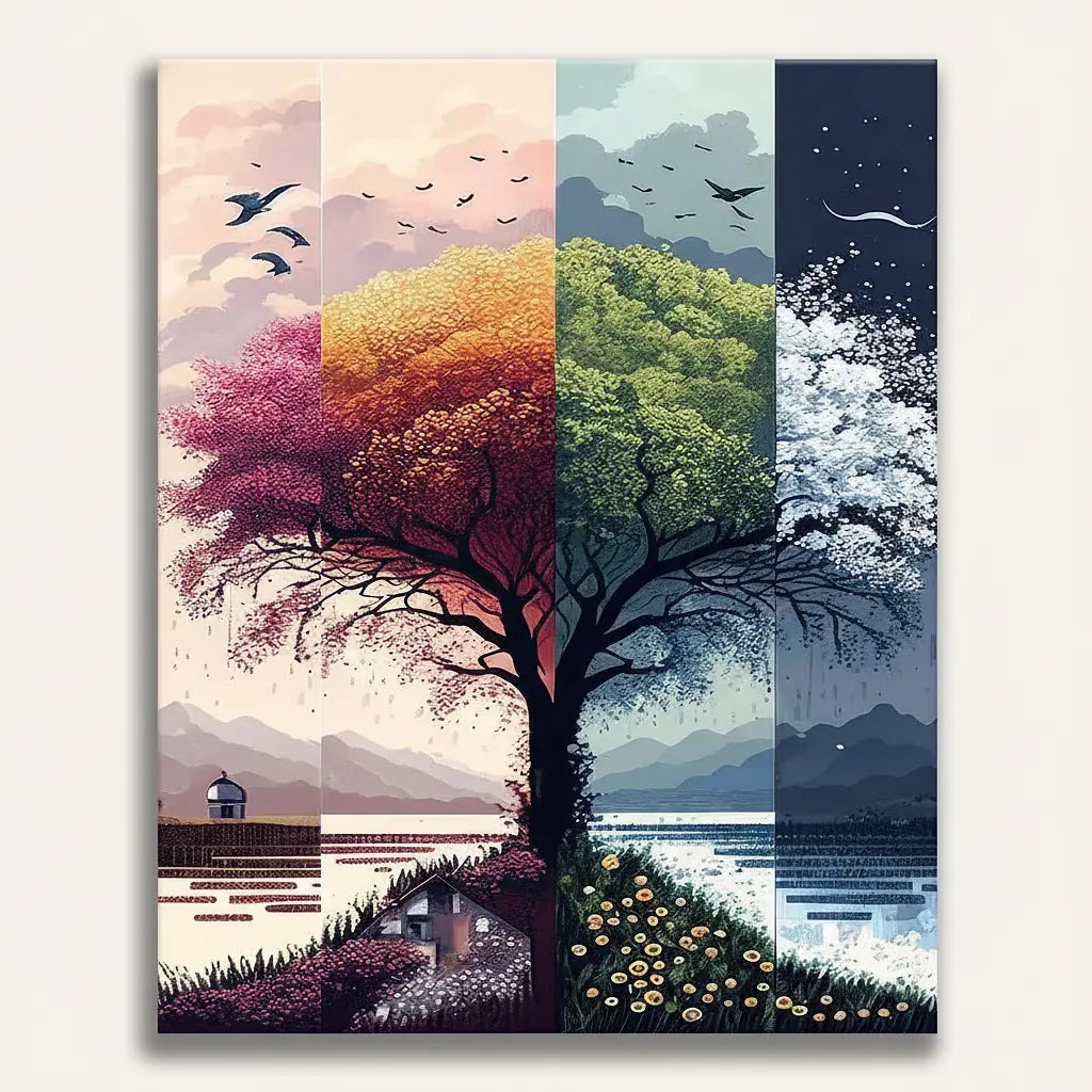 Four Seasons Tree - Framed Paint by Numbers Kit