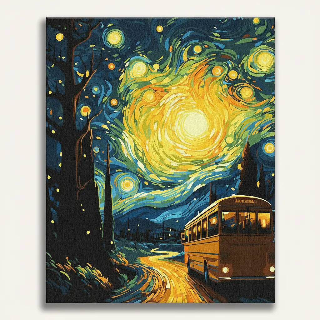 Starry Night Bus - Framed Paint by Numbers Kit