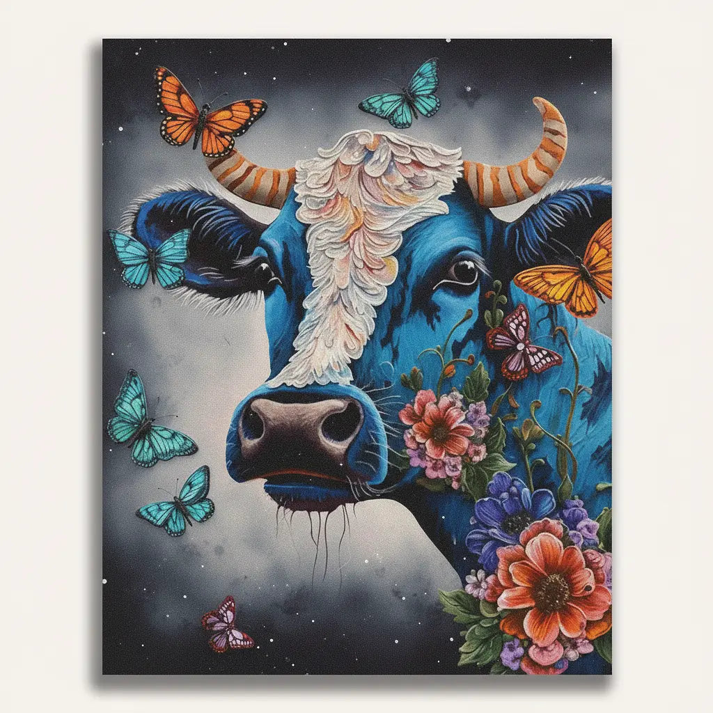 Butterfly Cow Art - Framed Paint by Numbers Kit