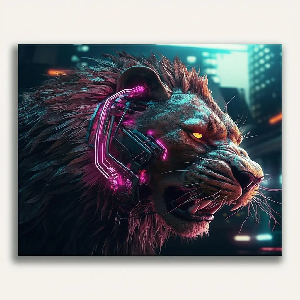 Cyberpunk Lion - Framed Paint by Numbers Kit