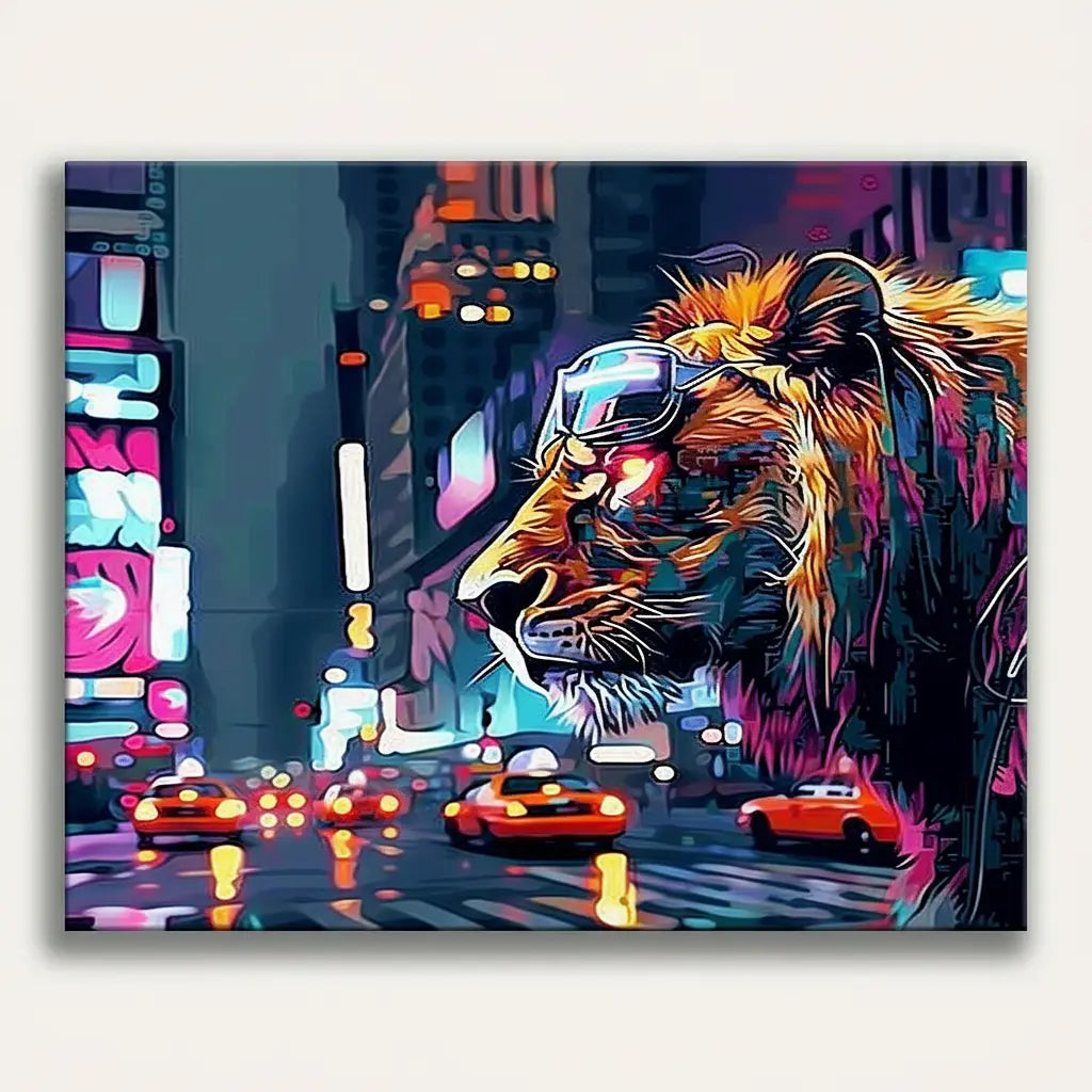 Cyberpunk Lion Art - Framed Paint by Numbers Kit