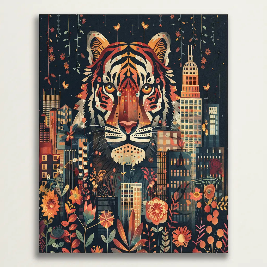 Urban Tiger Botanical - Framed Paint by Numbers Kit