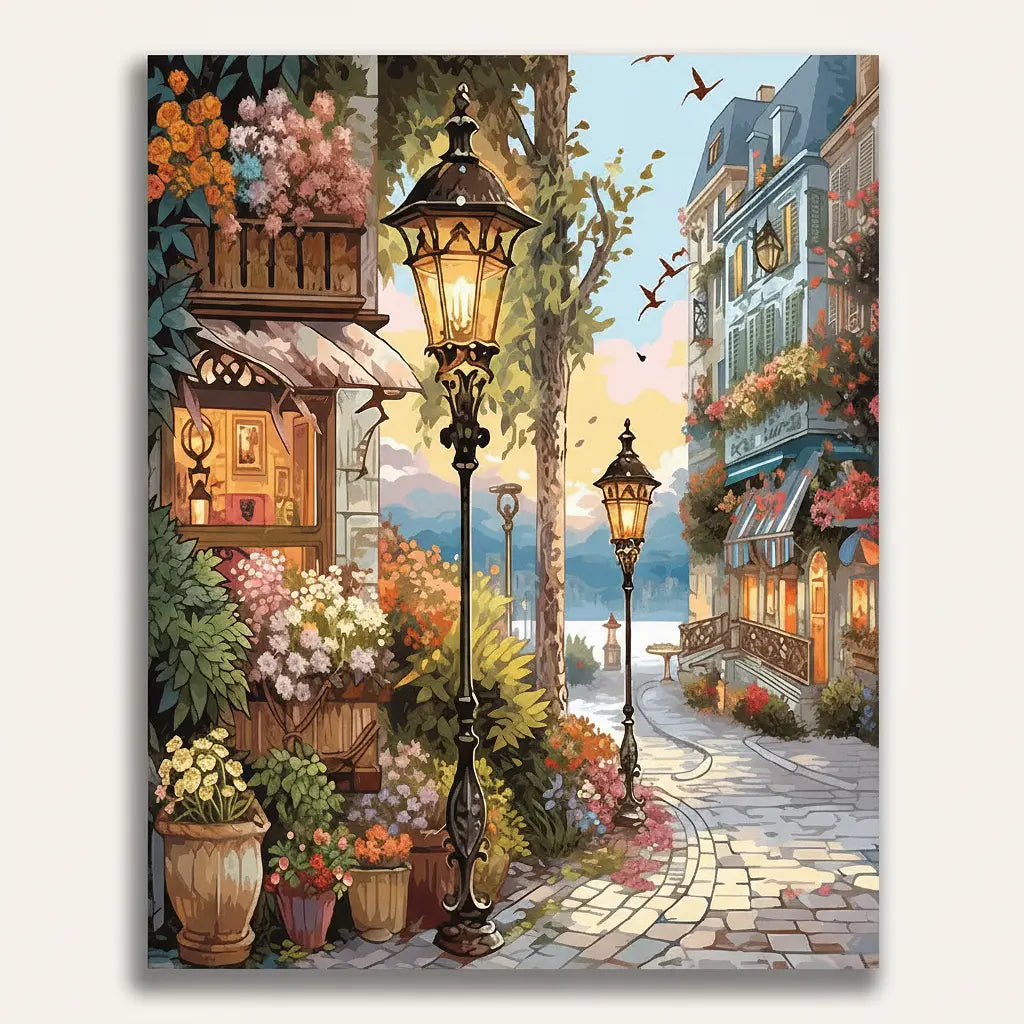 Charming Street Lamp - Framed Paint by Numbers Kit