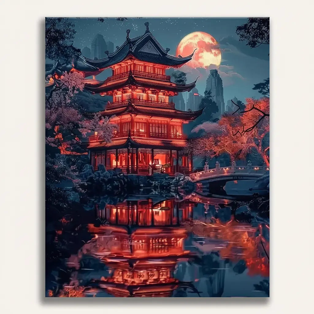 Japanese Temple Pagoda - Framed Paint by Numbers Kit