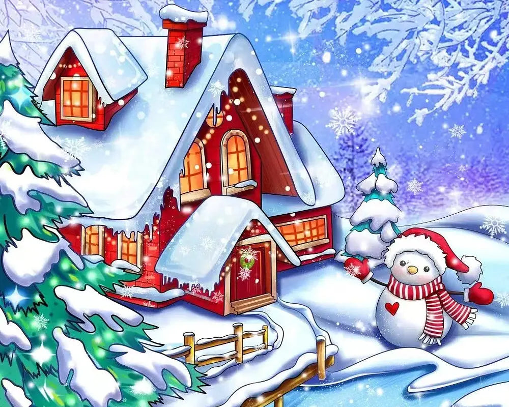 Christmas Cottage Snow | Paint By Numbers Kit