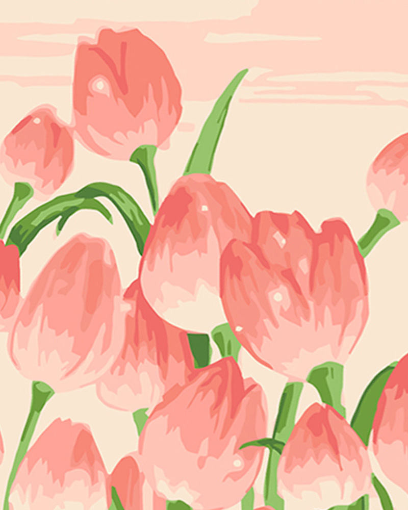 Pattern of pink tulips on a light pink background