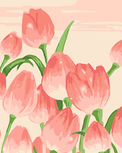Pattern of pink tulips on a light pink background