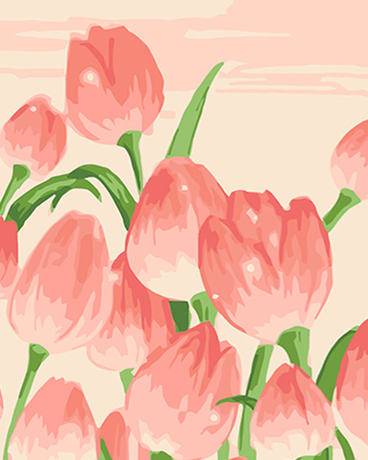 Pattern of pink tulips on a light pink background