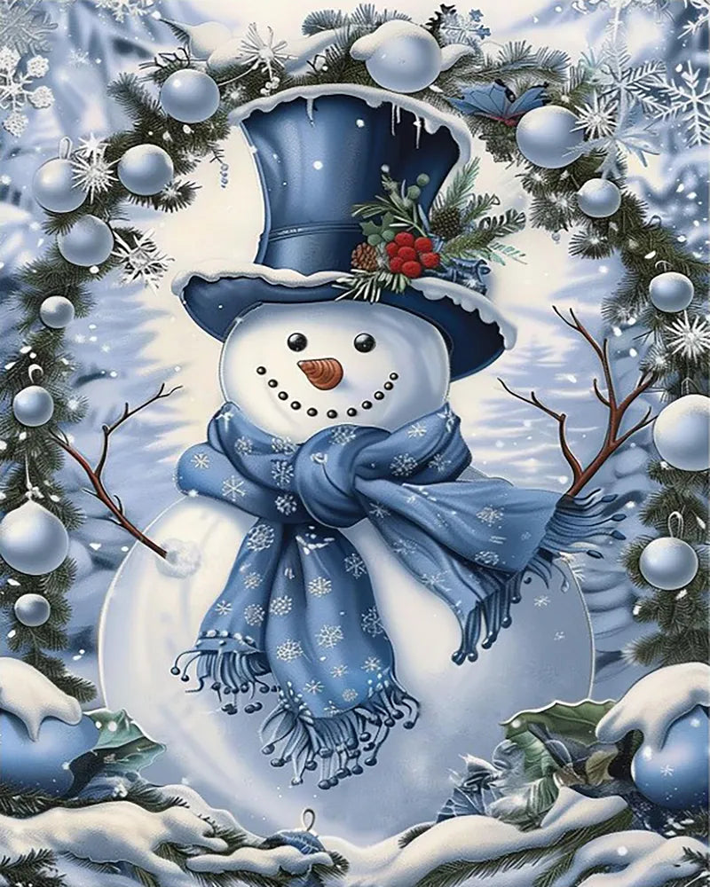 Blue Top Hat Snowman | Paint By Numbers Kit