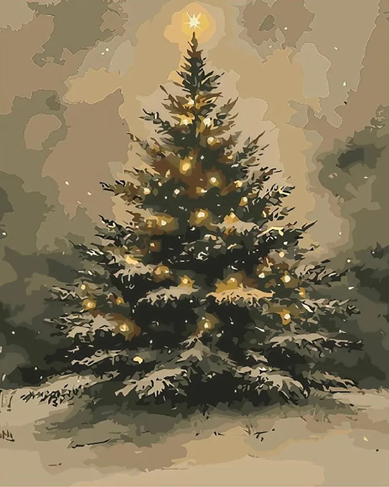 Golden Lit Pine Tree | Paint By Numbers Kit