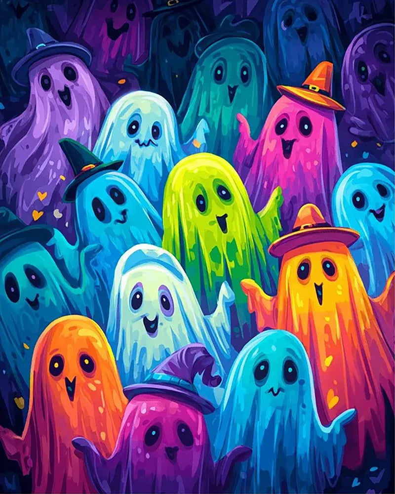 Rainbow Ghost Crowd | Paint By Numbers Kit