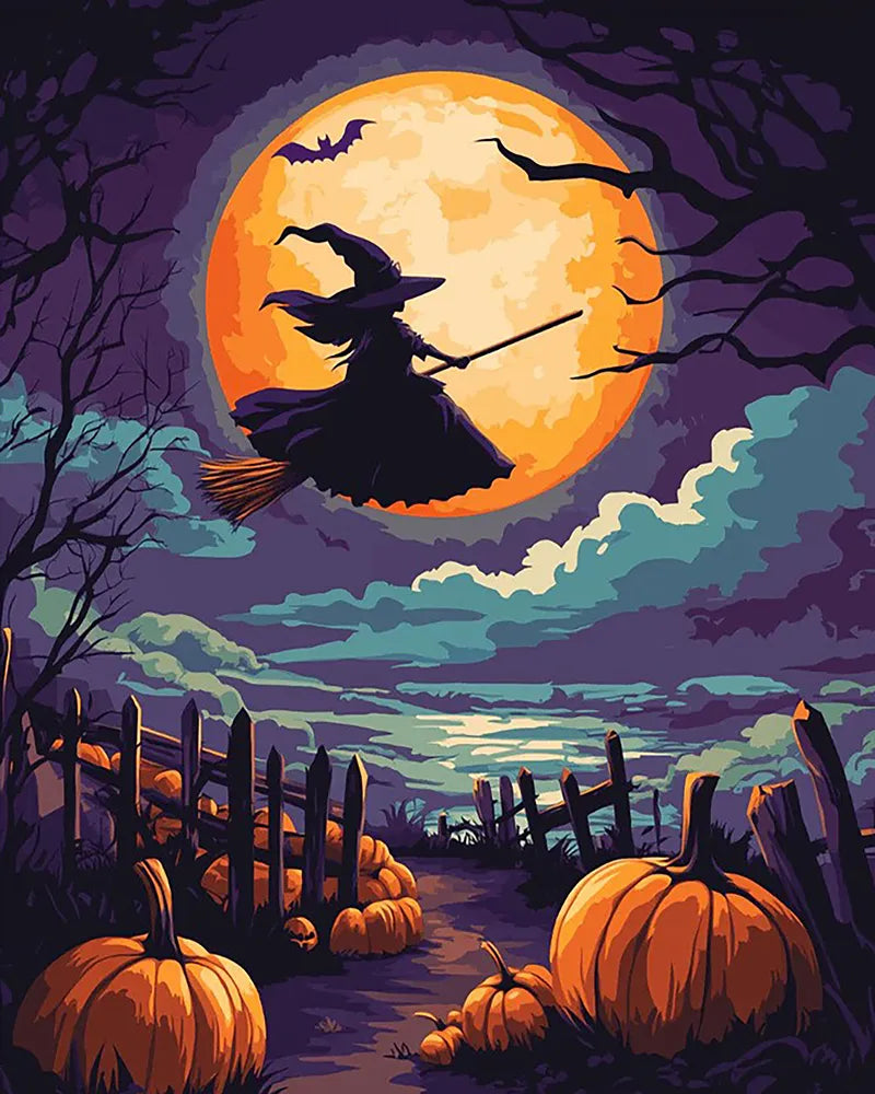 Flying Witch Harvest Moon | Paint By Numbers Kit