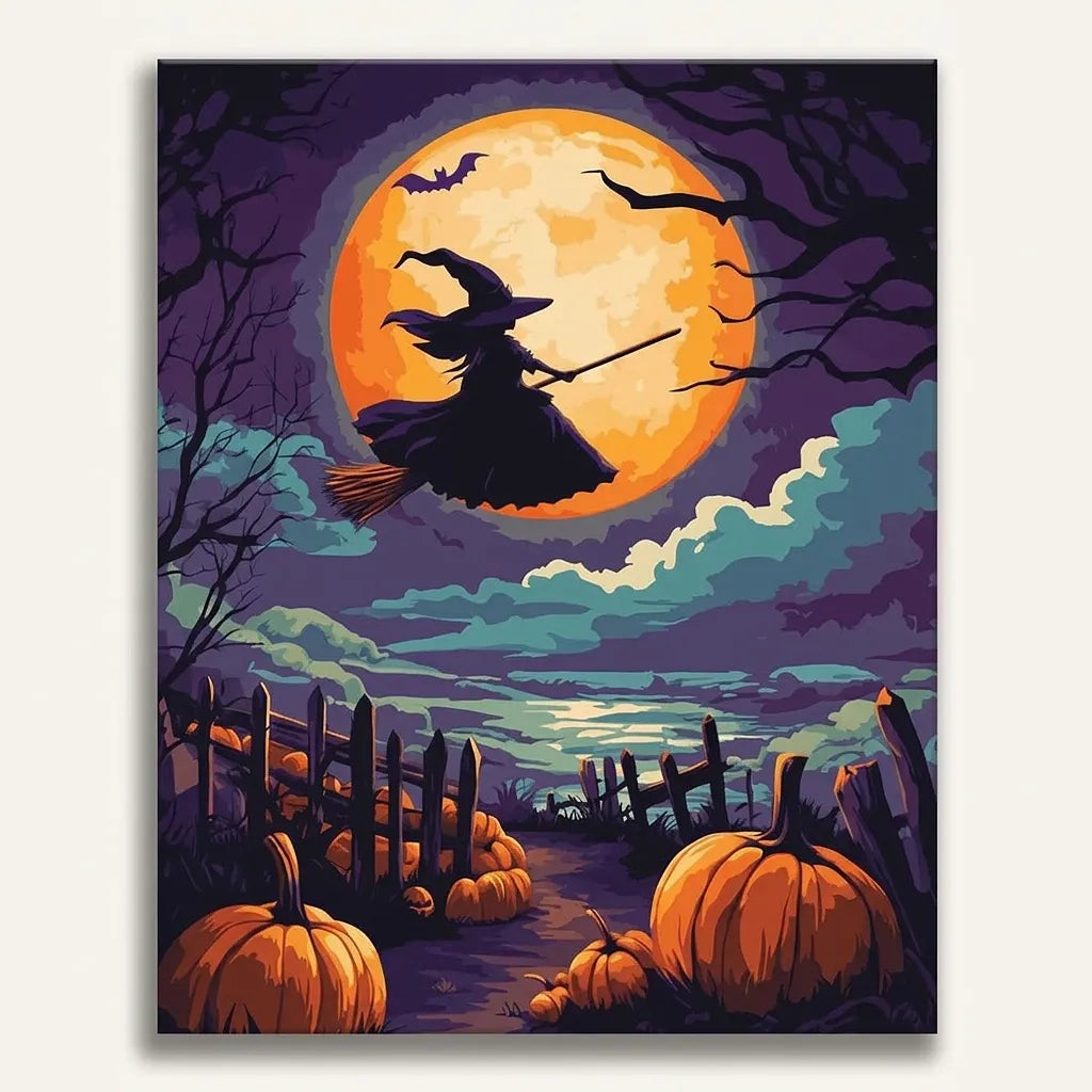 Flying Witch Harvest Moon | Paint By Numbers Kit