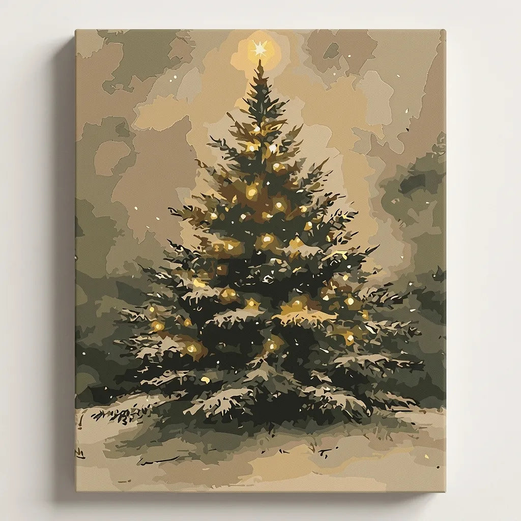 Golden Lit Pine Tree | Paint By Numbers Kit